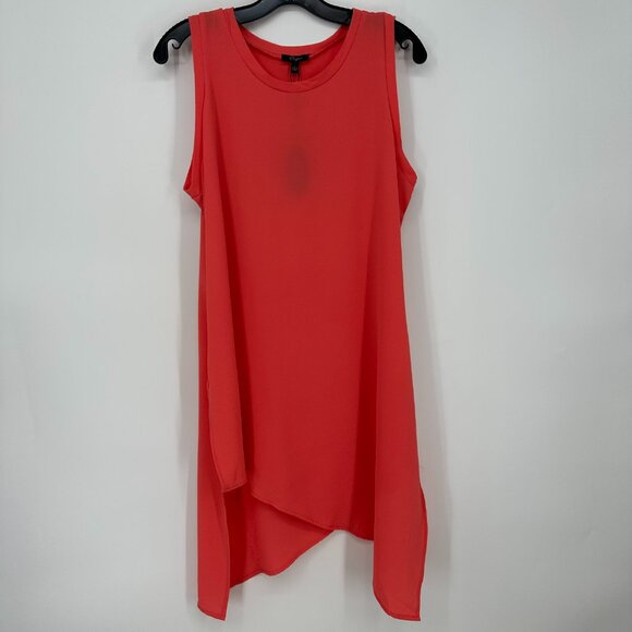 3/$25 Cupio Asymmetrical Tunic Top L Sleeveless High Low Tulip Coral Blouse NWT - Picture 1 of 9